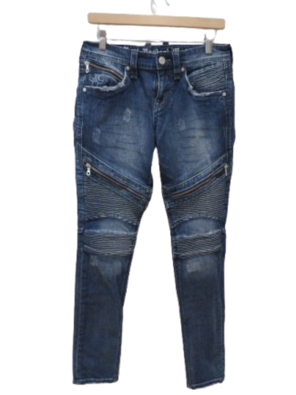 ROCK REVIVAL Daviday Moto Stretch Distressed Jeans Blue Denim Size 29 Western